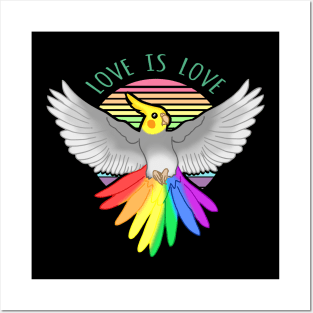 Love is Love - Rainbow Cockatiel Doodle Posters and Art